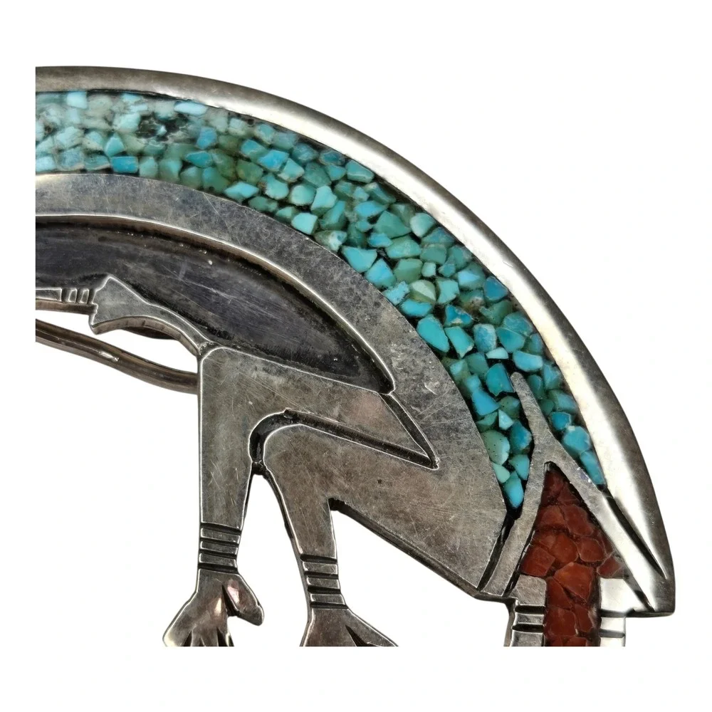 Tommy Singer Navajo Sterling Silver Rainbow Man Chip Inlay Barrette